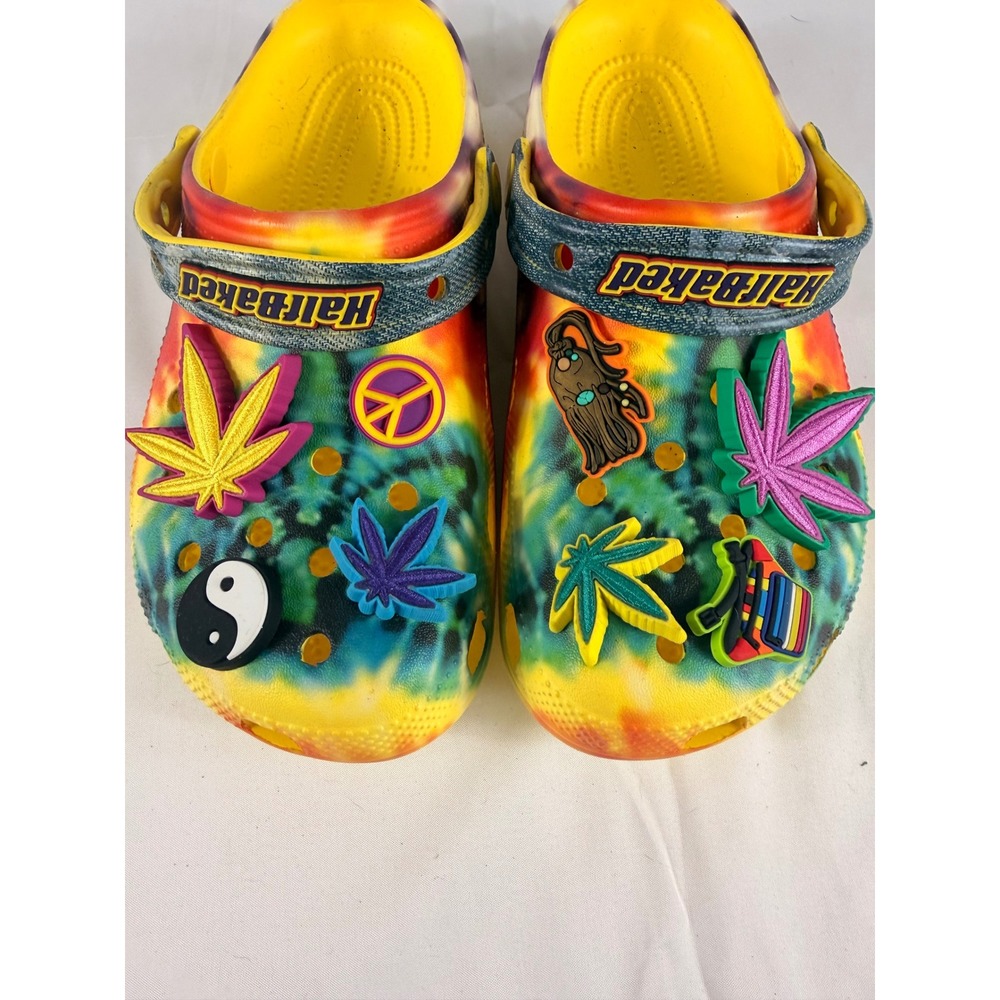 Crocs Half Baked Classic Clog M6/W8 Multicolor Tie-Dye 420 Stoner Jibbitz